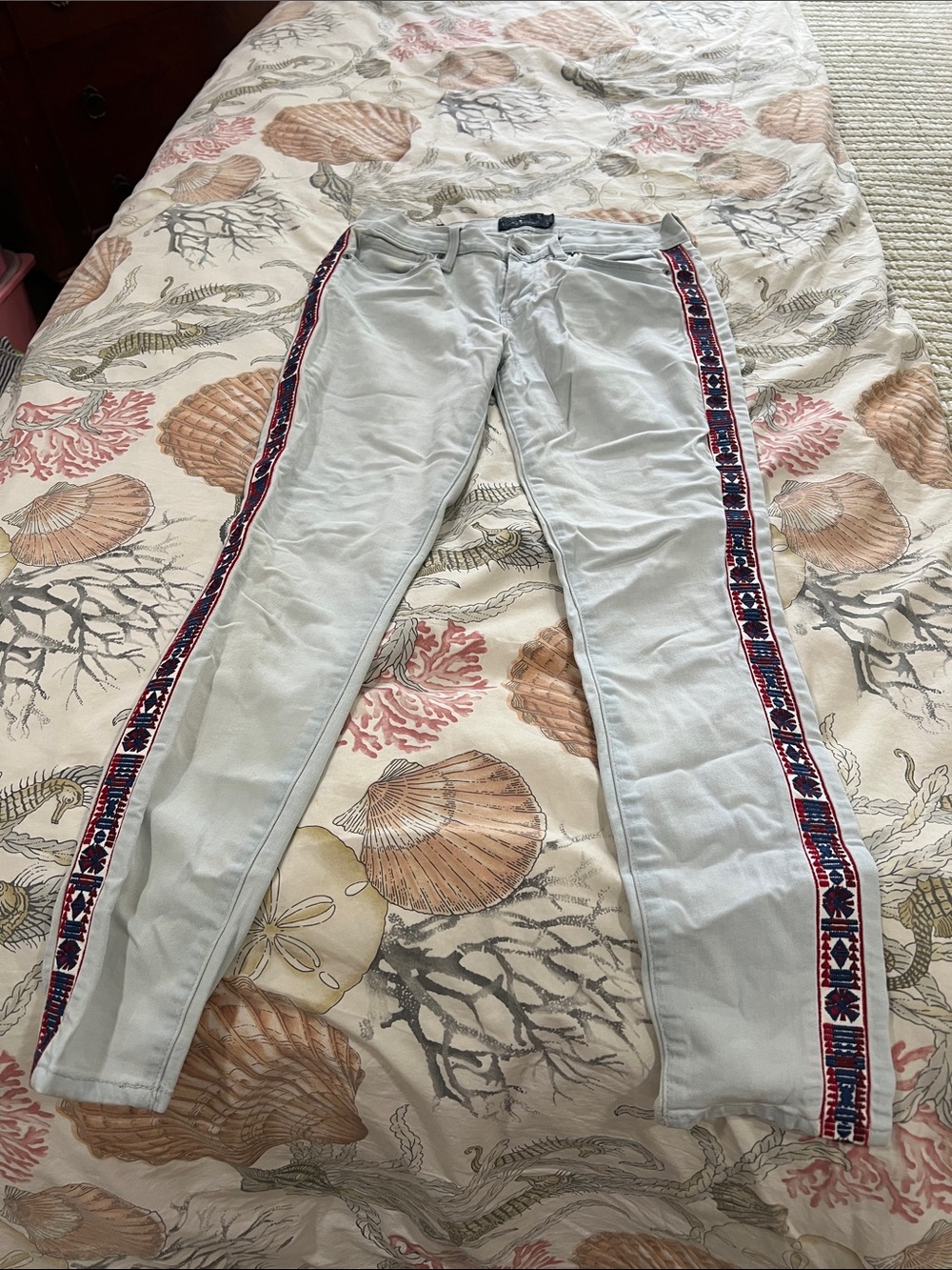 Lucky Brand Light Blue Skinny Jeans with Red & Navy Side Trim